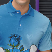 Load image into Gallery viewer, Custom Blue Valentine Bowling Polo Shirts For Men, Bowling And Roses Couple Bowling Outfits IPHW8351