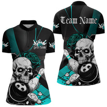 Load image into Gallery viewer, Custom Black And Blue Roses Skull Bowling Women Quarter-Zip Shirts, Skull Bowling Jerseys IPHW8872