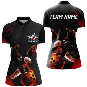 Red Flame Womens Bowling Shirts, Custom Eagle Team Bowling Shirts, Gift For Bowlers IPHW7111