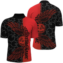 Load image into Gallery viewer, Black And Blue Custom Bowling Ball And Wings Bowling Shirts For Men, Bowling Team Uniform IPHW7927