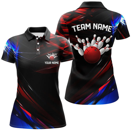 Black, Red And Blue Custom Patriotic Bowling Shirts For Women, Us Bowling League Shirts IPHW7115