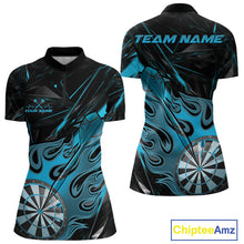 Load image into Gallery viewer, Custom Black And Blue Flame Dartboard Dart Women Quarter-Zip Shirts, Dart Players Outfits IPHW9689