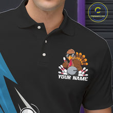 Load image into Gallery viewer, Black And Blue Custom Funny Turkey Thanksgiving Bowling Team Polo Shirts For Men IPHW8878