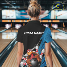 Load image into Gallery viewer, Black And Blue Custom Funny Turkey Thanksgiving Bowling Team Polo Shirts For Women IPHW8878