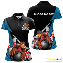 Load image into Gallery viewer, Black And Blue Custom Funny Turkey Thanksgiving Bowling Team Polo Shirts For Women IPHW8878