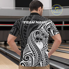 Load image into Gallery viewer, Custom Black And White Maori Style Koru Spiral Tribal Men Bowling Quarter-Zip Team Shirt IPHW10949
