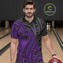 Load image into Gallery viewer, Custom Black And Purple Maori Style Koru Spiral Tribal Men Bowling Polo Team Shirt IPHW10951