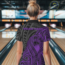 Load image into Gallery viewer, Custom Black And Purple Maori Style Koru Spiral Tribal Women Bowling Quarter-Zip Shirt IPHW10951