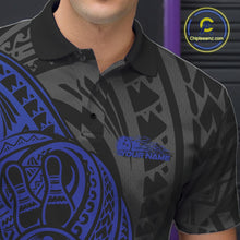 Load image into Gallery viewer, Custom Black And Blue Maori Style Koru Spiral Tribal Men Bowling Polo Team Shirt IPHW10952