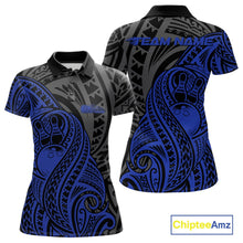 Load image into Gallery viewer, Custom Black And Blue Maori Style Koru Spiral Tribal Women Bowling Polo Team Shirt IPHW10952
