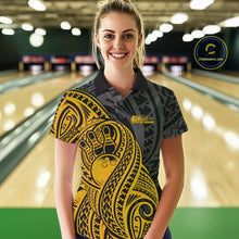 Load image into Gallery viewer, Custom Black And Yellow Maori Style Koru Spiral Tribal Women Bowling Polo Team Shirt IPHW10953