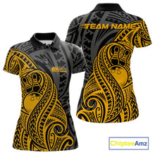 Load image into Gallery viewer, Custom Black And Yellow Maori Style Koru Spiral Tribal Women Bowling Polo Team Shirt IPHW10953