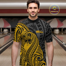 Load image into Gallery viewer, Custom Black And Yellow Maori Style Koru Spiral Tribal Men Bowling Quarter-Zip Team Shirt IPHW10953