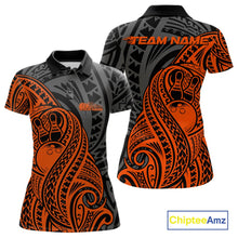 Load image into Gallery viewer, Custom Black And Orange Maori Style Koru Spiral Tribal Women Bowling Polo Team Shirt IPHW10954