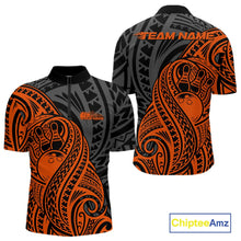Load image into Gallery viewer, Custom Black And Orange Maori Style Koru Spiral Tribal Men Bowling Quarter-Zip Team Shirt IPHW10954