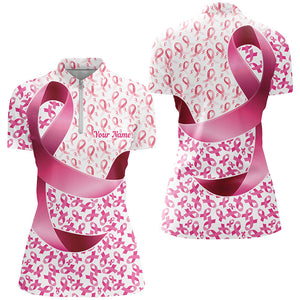 Custom Breast Cancer Pink Ribbon Pattern Polo Shirts For Women And Women, Outdoor Outfits IPHW7127