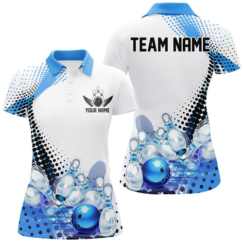 Custom Bowling Uniforms, Blue Outfit Bowling Shirts For Women Bowling Team Shirts IPHW7130