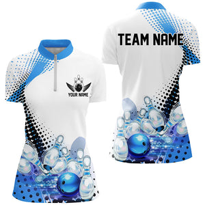 Custom Bowling Uniforms, Blue Outfit Bowling Shirts For Women Bowling Team Shirts IPHW7130