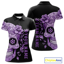 Load image into Gallery viewer, Purple Sugar Skull Tattoo Custom Women Bowling Polo Shirt, Halloween Team Bowling Jerseys IPHW10722