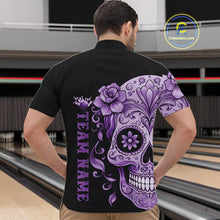 Load image into Gallery viewer, Purple Sugar Skull Tattoo Custom Men Bowling Quarter-Zip Shirt, Halloween Team Bowling Jerseys IPHW10722