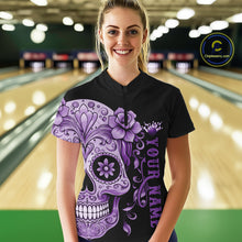 Load image into Gallery viewer, Purple Sugar Skull Tattoo Custom Women Bowling Shirt, Halloween Team Bowling Jerseys IPHW10722