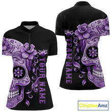 Load image into Gallery viewer, Purple Sugar Skull Tattoo Custom Women Bowling Shirt, Halloween Team Bowling Jerseys IPHW10722