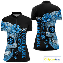 Load image into Gallery viewer, Blue Sugar Skull Tattoo Custom Women Bowling Shirt, Halloween Team Bowling Jerseys IPHW10723