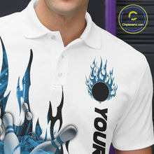 Load image into Gallery viewer, Custom Blue Flame Bowling Team Jerseys, Bowling League Polo Shirt For Men IPHW10725