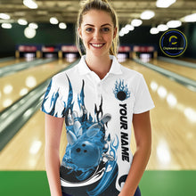 Load image into Gallery viewer, Custom Blue Flame Bowling Team Jerseys, Bowling League Polo Shirt For Women IPHW10725