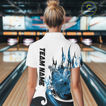 Load image into Gallery viewer, Custom Blue Flame Bowling Team Jerseys, Bowling League Polo Shirt For Women IPHW10725