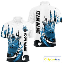 Load image into Gallery viewer, Custom Blue Flame Bowling Team Jerseys, Bowling League Polo Shirt For Men IPHW10725