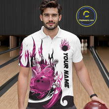 Load image into Gallery viewer, Custom Pink Flame Bowling Team Jerseys, Bowling League Polo Shirt For Men IPHW10726