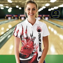 Load image into Gallery viewer, Custom Red Flame Bowling Team Jerseys, Bowling League Polo Shirt For Women IPHW10727