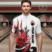 Load image into Gallery viewer, Custom Red Flame Bowling Team Jerseys, Bowling League Quarter-Zip Shirt For Men IPHW10727