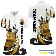 Load image into Gallery viewer, Custom Yellow Flame Bowling Team Jerseys, Bowling League Quarter-Zip Shirt For Women IPHW10728