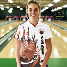 Load image into Gallery viewer, Custom Orange Flame Bowling Team Jerseys, Bowling League Polo Shirt For Women IPHW10729