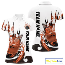 Load image into Gallery viewer, Custom Orange Flame Bowling Team Jerseys, Bowling League Polo Shirt For Women IPHW10729