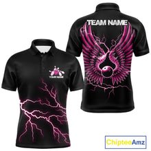 Load image into Gallery viewer, Custom Pink Lightning Bowling Ball With Wings Bowling Men Team Shirt, Bowling Jerseys IPHW10731