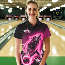 Load image into Gallery viewer, Pink Flame Wolf Custom Bowling Team Shirt For Women, Fire Wolf Bowling Jerseys IPHW10734