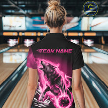 Load image into Gallery viewer, Pink Flame Wolf Custom Bowling Team Shirt For Women, Fire Wolf Bowling Jerseys IPHW10734
