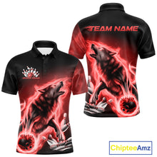Load image into Gallery viewer, Red Flame Wolf Custom Bowling Team Shirt For Men, Fire Wolf Bowling Jerseys IPHW10735