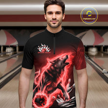 Load image into Gallery viewer, Red Flame Wolf Custom Bowling Team Shirt For Men, Fire Wolf Bowling Jerseys IPHW10735
