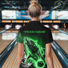 Load image into Gallery viewer, Green Flame Wolf Custom Bowling Team Shirt For Women, Fire Wolf Bowling Jerseys IPHW10736
