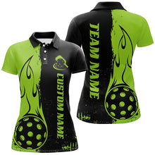 Load image into Gallery viewer, Black And Green Custom Flame Ladies Pickleball Shirts, Pickleball Team Shirt Outfit IPHW7455