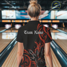 Load image into Gallery viewer, Custom Black And Orange Tribal Flame Bowling Women Shirt, Bowling League Team Jerseys IPHW10738
