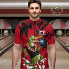 Load image into Gallery viewer, Red Custom Funny Alligator Bowling Men Quarter-Zip Shirt, Bowling Team Jerseys Bowler Outfit IPHW10772