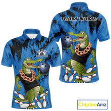 Load image into Gallery viewer, Blue Custom Funny Alligator Bowling Men Polo Shirt, Bowling Team Jerseys Bowler Outfit IPHW10773