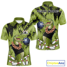 Load image into Gallery viewer, Green Custom Funny Alligator Bowling Men Polo Shirt, Bowling Team Jerseys Bowler Outfit IPHW10774