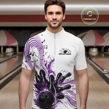Load image into Gallery viewer, Custom Purple Music Flame Bowling Men Quarter-Zip Shirt, Bowling League Shirt Bowler Jerseys IPHW10995