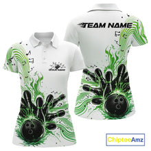 Load image into Gallery viewer, Custom Green Music Flame Bowling Women Polo Shirt, Bowling League Shirt Bowler Jerseys IPHW10996